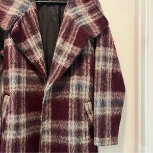 CLOSED burgundy tartan print wool blend coat